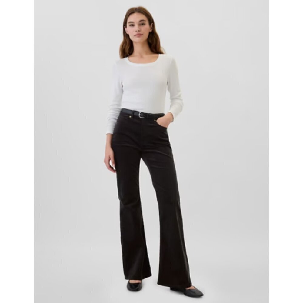 GAP High Rise Soft Vintage Flare Corduroy Pants Black 33/16 LONG NWT $80 Hippie